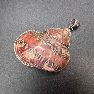 Turbo Shell Pendant Red Brown Sterling Silver Mother of Pearl Boho Snail Coastal